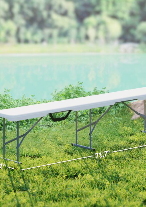 2 Pack 6 ft Portable Foldable Bench Seats, Plastic Folding Benches with Carrying Handle for Camping, White