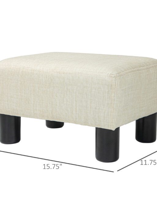 Small Ottoman Foot Rest, Foot Stool with Linen Fabric Upholstery and Plastic Legs, Cube Ottoman, Beige