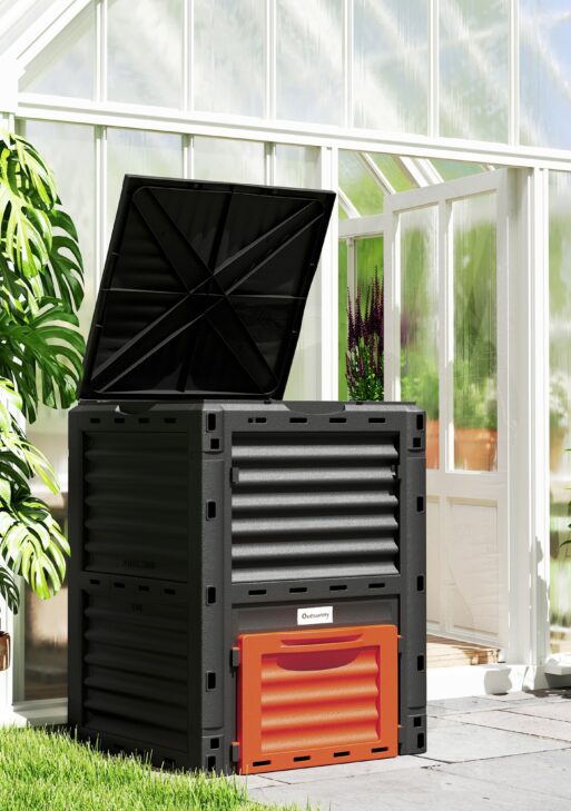 Garden Compost Bin 80 Gallon Outdoor Large Capacity Composter Fast Create Fertile Soil Aerating Box, Orange