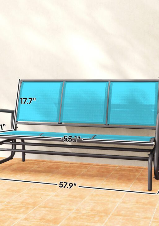 3-Person Outdoor Patio Glider Bench, Porch Glider Swing with 3 Seats, Breathable Mesh Fabric, Metal Frame, Blue