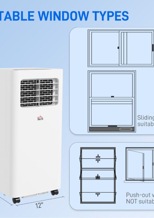 8000 BTU Mobile Air Conditioner, 345 Sq. Ft., AC Unit with Dehumidifier, Sleep, 24H Timer On/Off, Window Kit, White