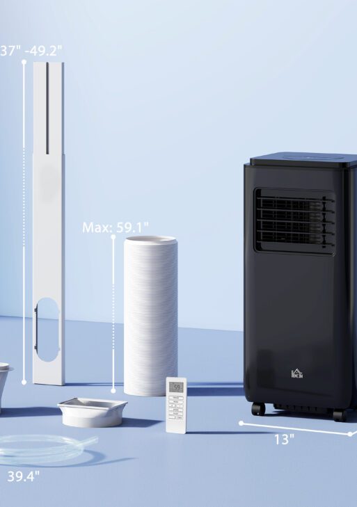 8,000 BTU Moible Air Conditioner 345 Sq. Ft., Dehumidifier Fan Auto Sleep with 24H Timer On/Off, Window Kit, Black