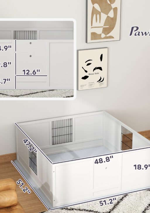 Dog Whelping Box with Washable Pee Pad, Adjustable Height Door, for Large Breed Dogs, 49" x 47" x 19"