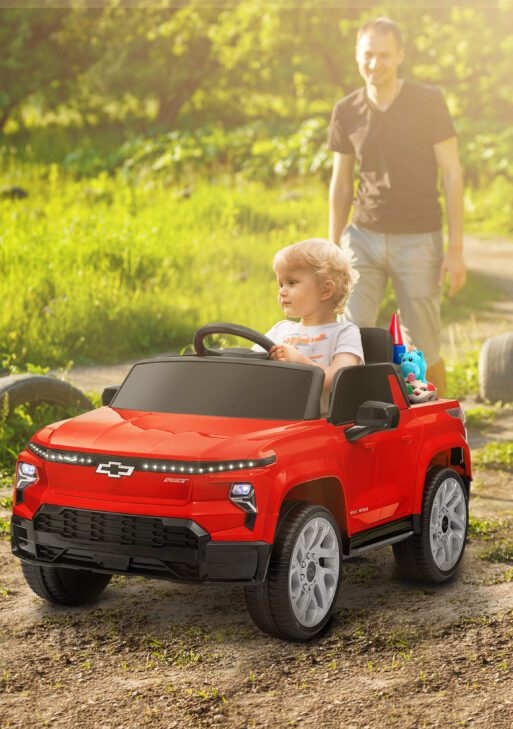 12V Chevrolet Silverado EV RST Licensed Kids Electric Car with Parent Remote Control, Spring Suspension, Red