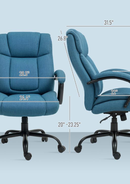 Executive Office Chair with Wide Seat, Computer Desk Chair with Adjustable Height, Swivel Wheels, Blue