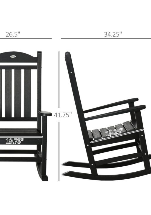 2PCs Outdoor Rocking Chair with Armrests, Fade-Resistant Waterproof HDPE for Indoor & Outdoor, Black