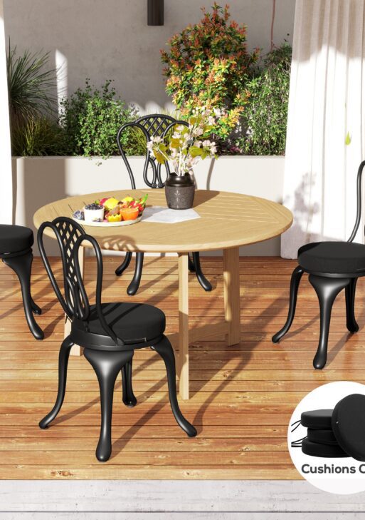 Patio Chair Cushions Set of 4 Round Seat Cushions for Dining Bistro Chairs Machine Washable, 15" x 15" x 3", Black