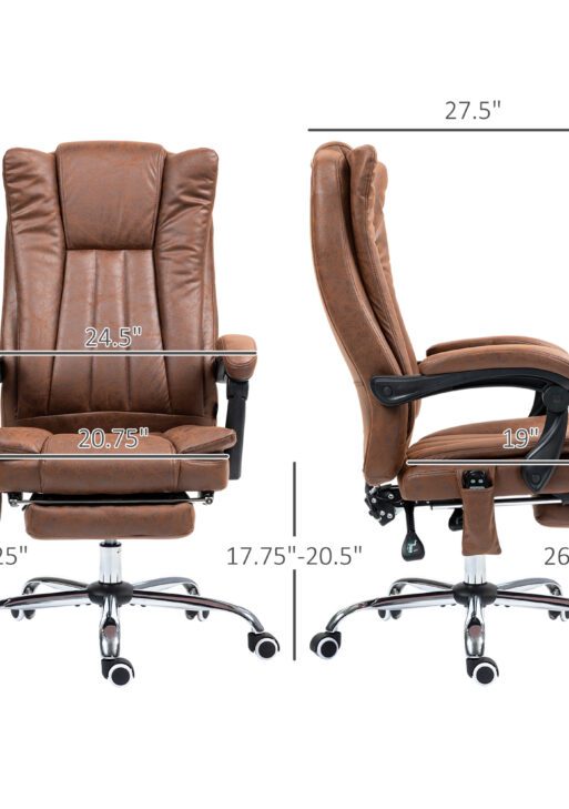 Massage Office Chair with 6 Points and Heat, Reclining Computer Chair with Adjustable Height and Footrest, Brown