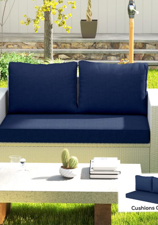 2 Seat Patio Furniture Cushions, 46x26x5 in, Thick Outdoor Loveseat Cushion Set with Removable Cover, Fade-Resistant Replacement Cushions for Outdoor Furniture, Couch, Bench, Swing, Navy Blue