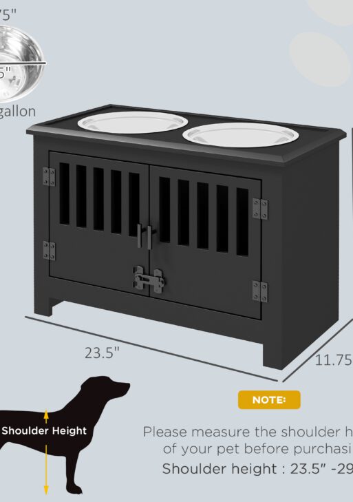 Dog Food Storage Cabinet with Bowls & Dog Feeding Station, Black
