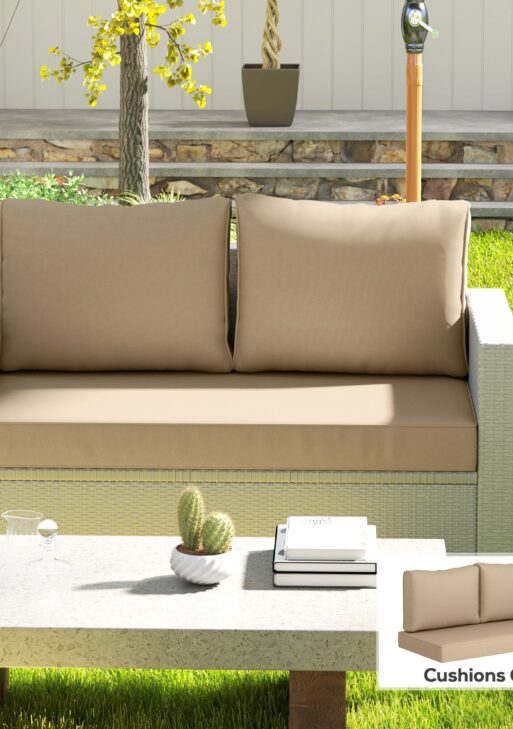 2 Seat Patio Furniture Cushions, 46x26x5 in, Thick Outdoor Loveseat Cushion Set with Removable Cover, Fade-Resistant Replacement Cushions for Outdoor Furniture, Couch, Bench, Swing, Beige