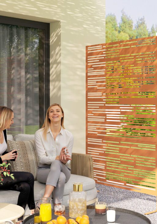 78" H x 48" W Metal Outdoor Privacy Screen, Freestanding Decorative Privacy Fence Screen for Balcony, Brown