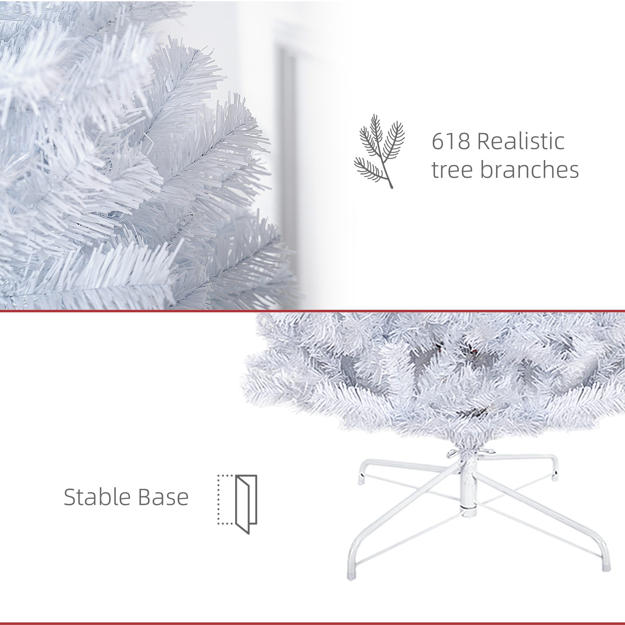 6 FT Artificial Christmas Tree Pencil Xmas Tree with Stand, 618 Tips, Holiday Home Indoor Decoration for Party, White - Image 4