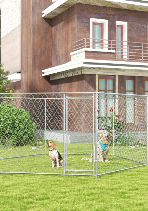 13.4' x 11.5' x 5.6' Dog Kennel Outdoor for Medium and Large-Sized Dogs with Lockable Door, Silver