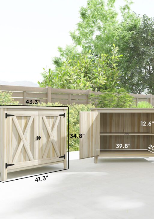 Wooden Outdoor Storage Cabinet, Garden Shed Potting Shed with Shelf and Double Doors, Natural Wood