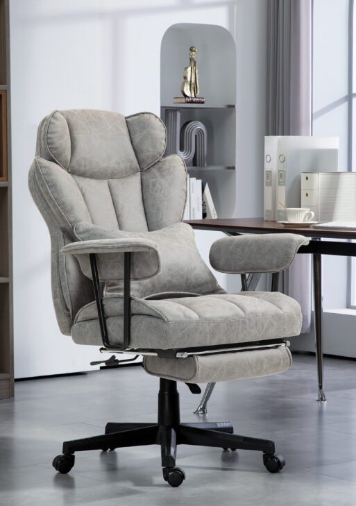 400LBS Big and Tall Office Chair, Massage Office Chair with Footrest, Lumbar Support and Reclining Function, Gray