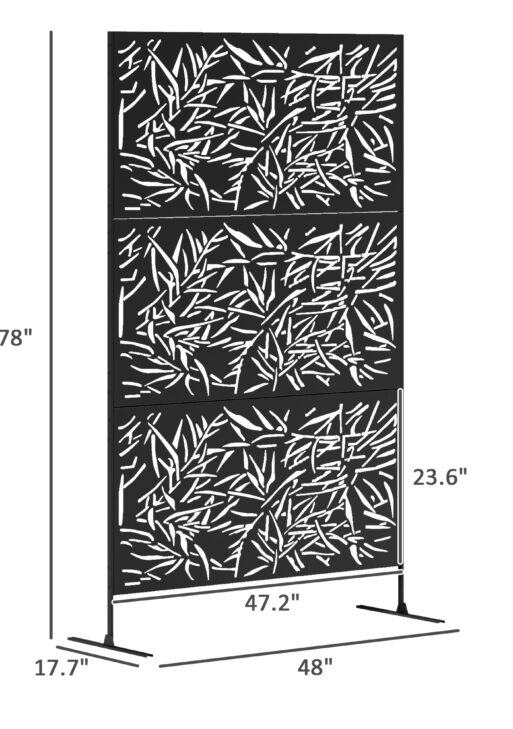 Decorative Privacy Fence Screen, Metal Outdoor Privacy Screen Climbing Plant Trellis with Stand, Bamboo Black