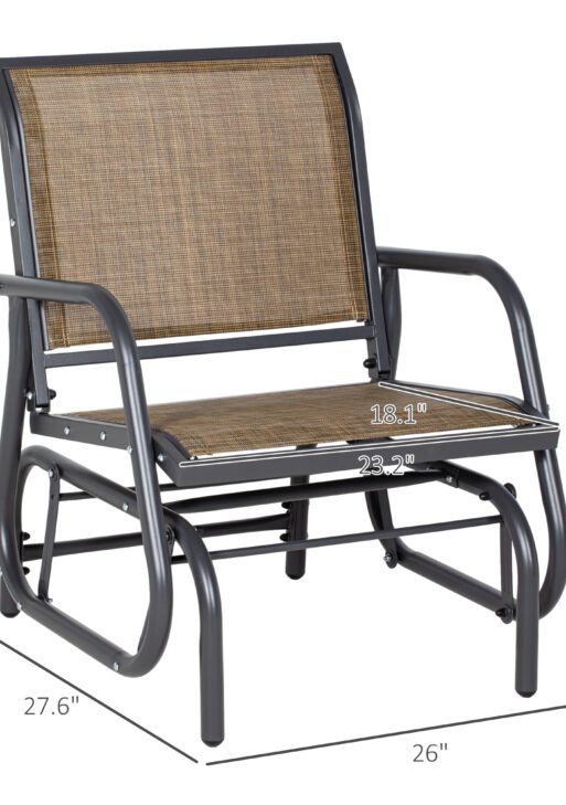 2 Pieces Outdoor Glider Chair, Steel Swing Chai with Curved Armrests for Porch, Garden, Poolside, Balcony, Mixed Brown
