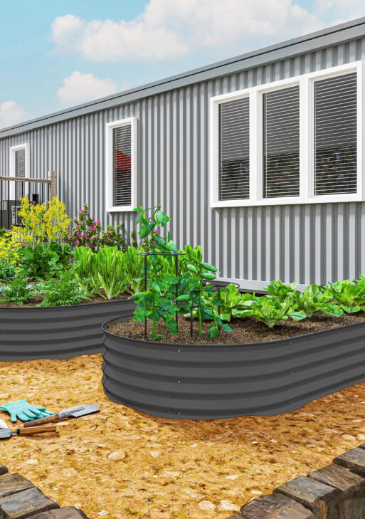 7' x 3' x 1' Raised Garden Bed Set, 2PCS Raised Beds for Gardening with Metal Plant Stakes, Dark Gray