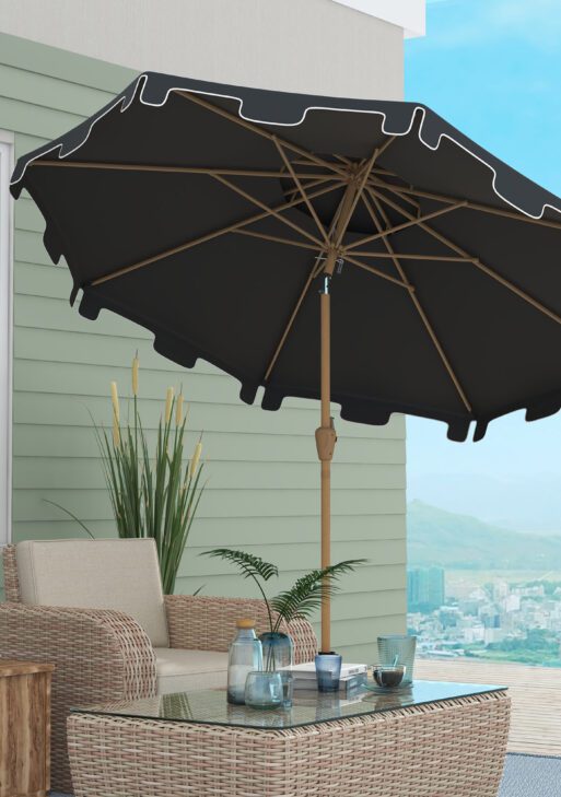 8.8' Patio Umbrella with Push Button Tilt and Crank, Dark Gray