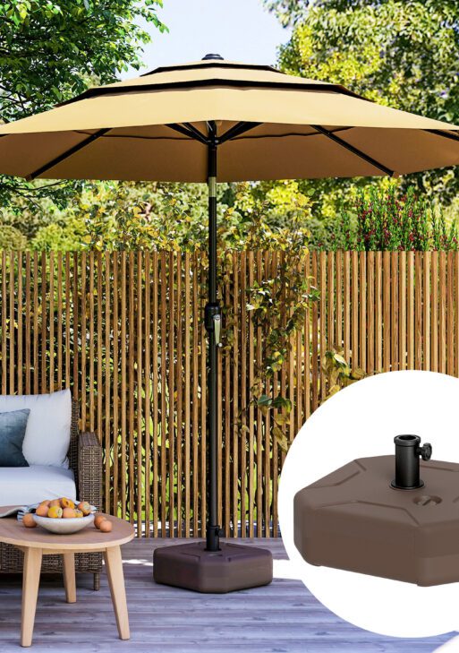 Square Patio Umbrella Base Holder, Heavy Duty Outdoor Umbrella Stand Base, Filled Up to 55lbs with Stand or 44lbs with Water for Garden, Poolside, Brown