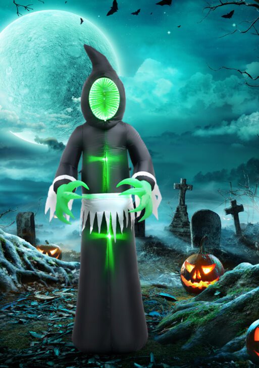 8ft Inflatable Halloween Mirror Face Ghost, Blow Up LED Display for Garden Indoor Outdoor