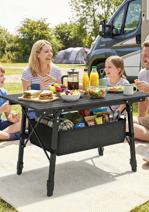 3ft Aluminum Small Folding Table, Portable Camping Table with Storage Bag, Carry Bag for Outdoor Picnic BBQ, Black