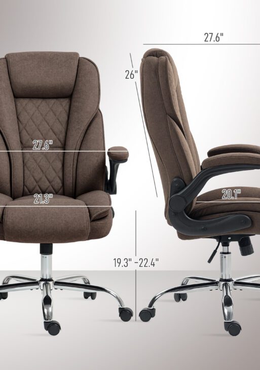 Executive Office Chair, Desk Chair with Flip-up Armrest, Diamond Fabric Computer Chair for Home Office, Dark Brown
