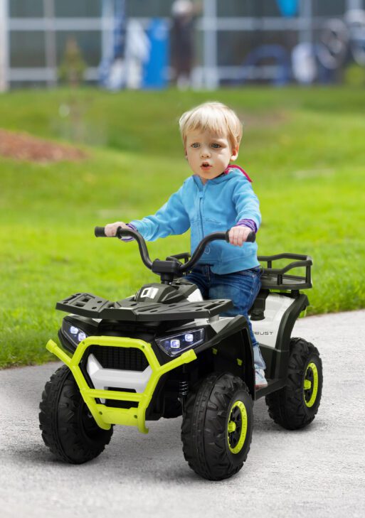 12V Kids ATV, 4 Wheeler Quad w/ 4 Spring Suspension Wheels, LED Lights, Music USB, Green