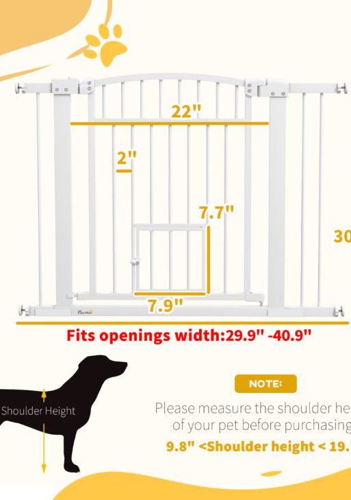 30"-41" Extra Wide Walk Through Dog Gate w/ Cat Door, 3-Inch & 5.5-Inch Extension Kits, 30" High