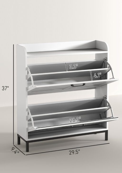 Shoe Cabinet Organizer with 2 Flip Drawers, Legs, Narrow Shoe Storage Cabinet for Entryway, Hallway, White