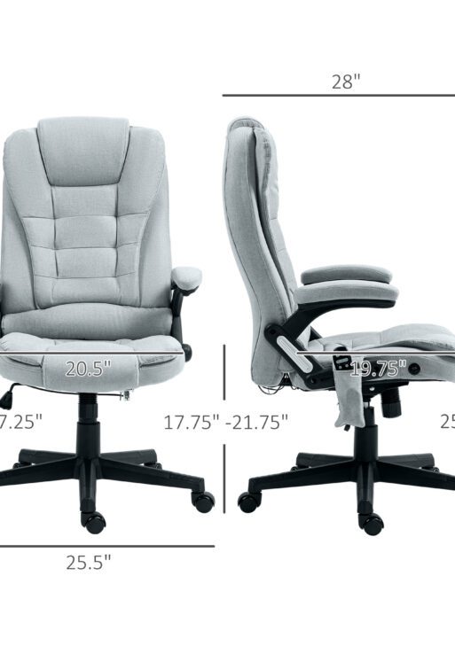 6 Point Vibrating Massage Office Chair with Heat, Linen High Back Massage Desk Chair with Reclining Backrest, Light Gray