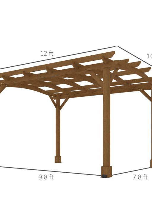 10' x 12' Wood Pergola, Outdoor Gazebo Grape Trellis with Arched Roof for Climbing Plant Support, Dark Brown