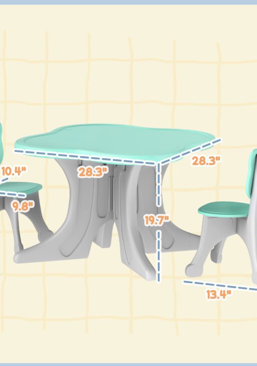 3 Piece Kids Table and Chairs Set for 3-6 Years Old, Light Blue
