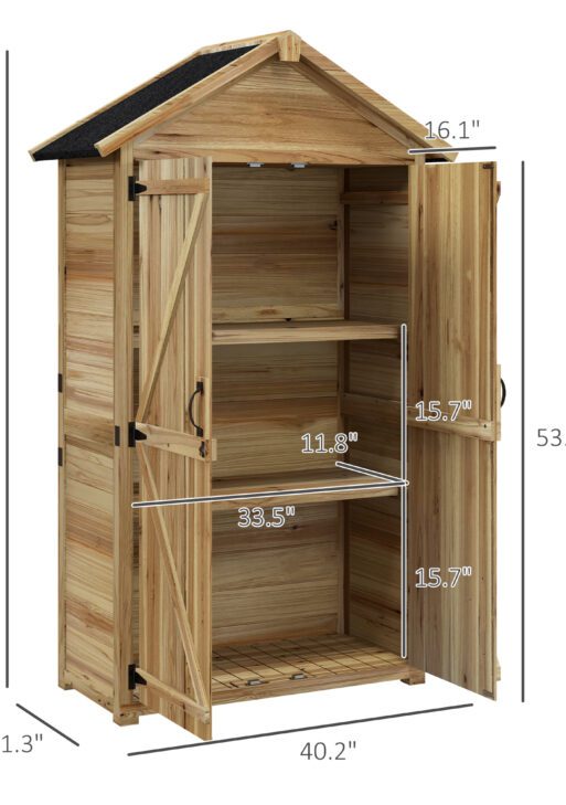 Wooden Garden Shed Outdoor Storage Cabinet with Waterproof Asphalt Roof Lockable Doors Shelves for Backyard Natural