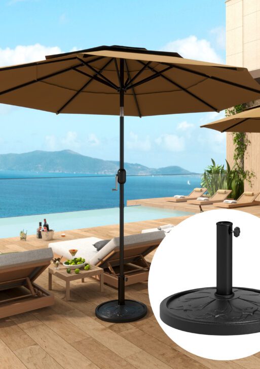 Round Patio Umbrella Base, 26 lbs Resin Outdoor Umbrella Stand Base, Patio Umbrella Stand for 1.3"/1.5"/1.9" Umbrella Poles for Outdoor, Lawn, Poolside, Black