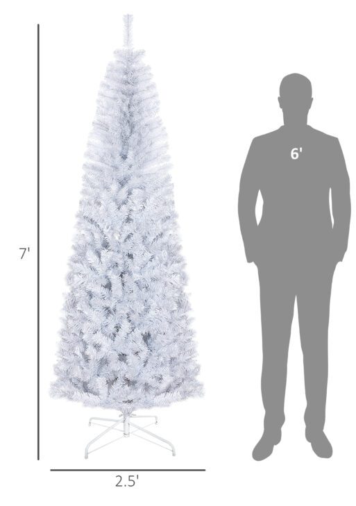 7 FT Artificial Christmas Tree Pencil Xmas Tree with Stand, 818 Tips, Holiday Home Indoor Decoration for Party, White
