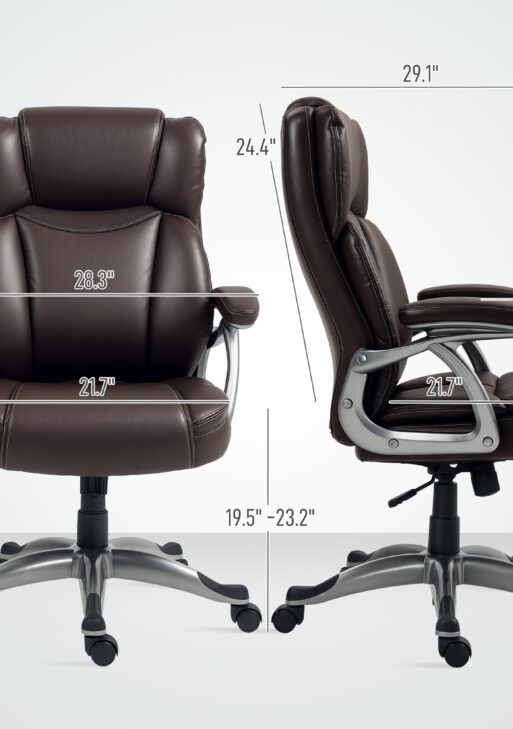 PU Leather High Back Office Chair, Swivel Desk Chair with Tilt Function and Adjustable Height, Brown