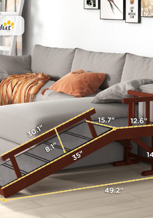 Wooden Dog Ramp with Removable Guardrails, Non-Slip Surface, 49" Long, Brown