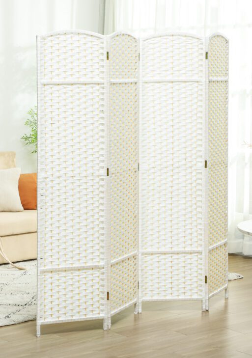 Folding Room Divider Screen 4 Panel 5.6 ' Tall Privacy Screen Freestanding Room Partition for Home Office, White