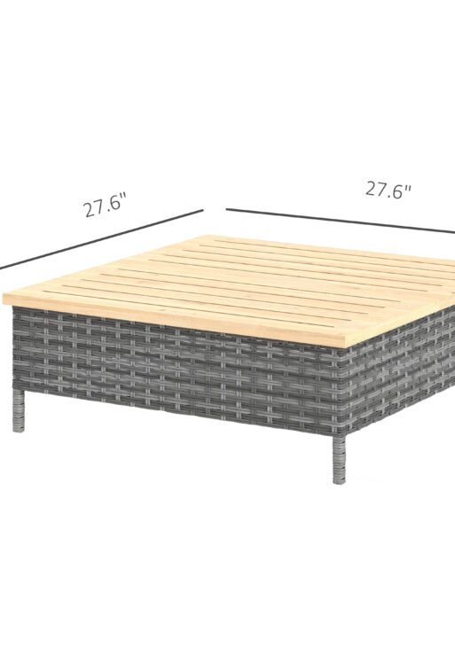 Outdoor Side Table with PE Rattan, Patio End Table with Natural Fir Wood Top, Weather Resistant Accent Table for Patio Pool Porch, Gray