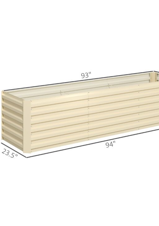 8x2x2ft Galvanized Raised Garden Bed Kit with Safety Edging for Flowers, Herbs and Vegetables, Cream White