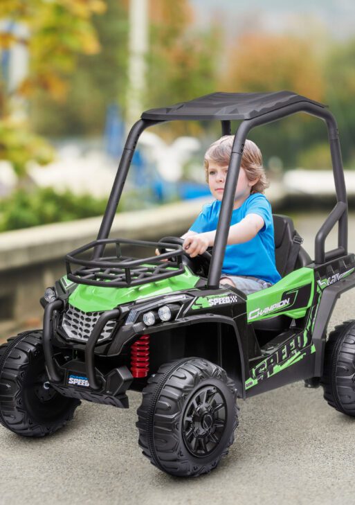 12V Kids UTV with Music, Lights, MP3/USB, Suspension System, Remote Control, Green