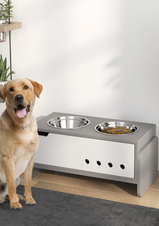 Elevated Dog Bowls, 3 Height Adjustable Raised Dog Bowls w/ Slow Feeder Mat, Stand, for Medium to Extra Large Dogs