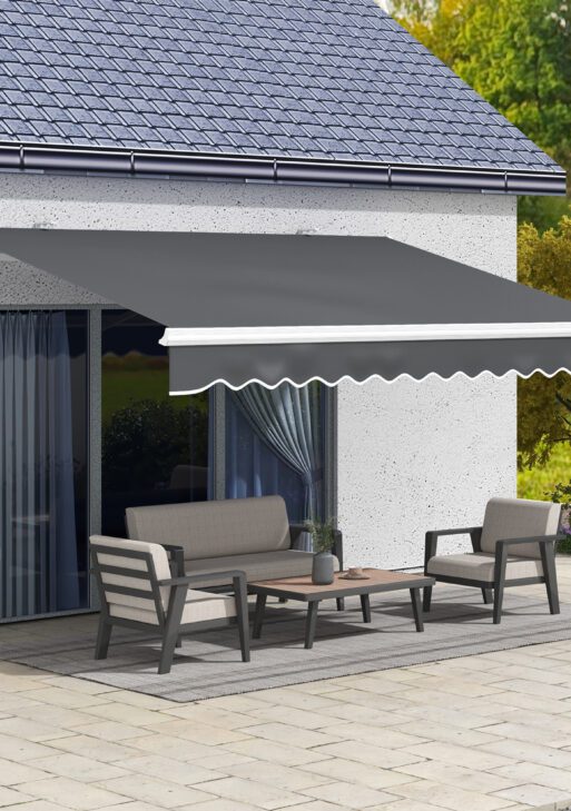 13' x 8' Patio Awning, Manual Retractable Sun Shade with UV Protection and Easy Crank Opening, Dark Gray