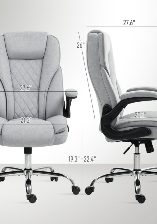 Executive Office Chair, Desk Chair with Flip-up Armrest, Diamond Fabric Computer Chair for Home Office, Gray
