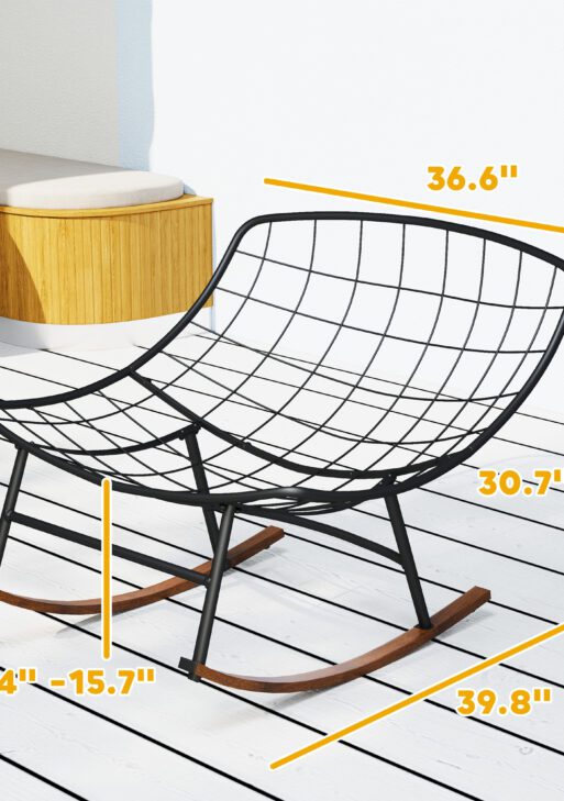 Outdoor Rocking Chair Patio Set of 2, Oversized Rocking Papasan Chairs with Cushions for Garden Porch, 265 lbs., Black