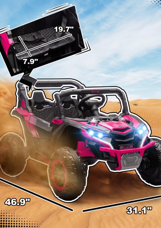 24V 7AH Ride on Car, 2 Seater 4 MPH Ride on UTV with 4 Shock Absorbers, Music Horn LED Lights, for 3-8 Years, Pink