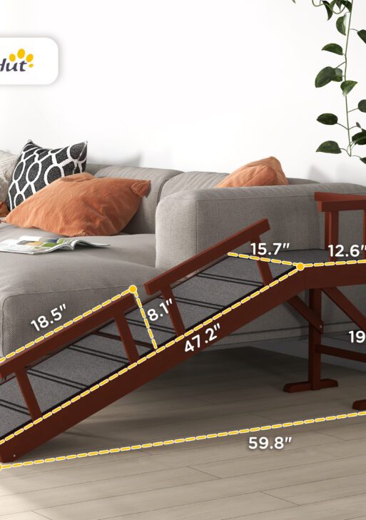 Wooden Dog Ramp with Removable Guardrails, Non-Slip Surface, 60" Long, Brown