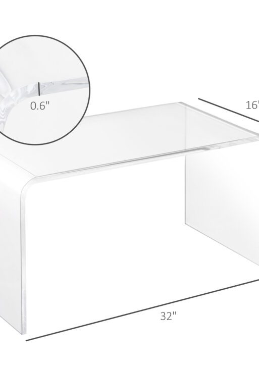 0.6" Thick Acrylic Coffee Table, 32" Long Rectangle Waterfall Coffee Table, Clear